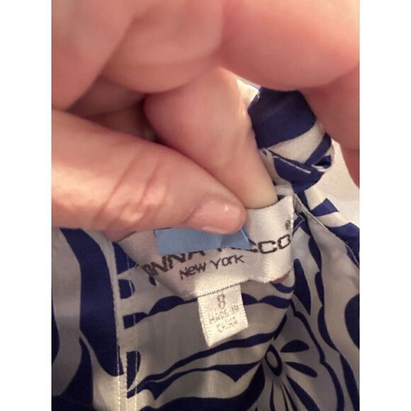 Donna Ricco Blue And White Silk Sleeveless Party Dress Size 8 - Picture 4 of 6